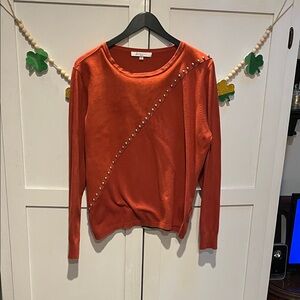 Stud-Trim Orange Crewneck Sweater - Women's
